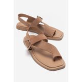 LuviShoes CURRY Vizon Süet Hakiki Deri Parmak Arası Kadın Sandalet