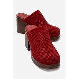 LuviShoes DEJAS Kırmızı Süet Hakiki Deri Delikli Kadın Kalın Topuklu Terlik