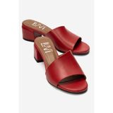 LuviShoes DELAVIE Kırmızı Cilt Hakiki Deri Kadın Kalın Topuklu Terlik