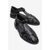 LuviShoes DEXARA Siyah Cilt Hakiki Deri Kadın Sandalet