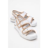 LuviShoes DOURO Beyaz Cilt Hakiki Deri İp Örme Detaylı Kadın Sandalet
