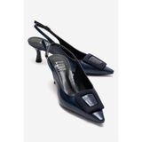 LuviShoes DUBLIN Lacivert Baskı Tokalı Kadın Topuklu Ayakkabı