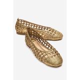 LuviShoes ELVARIS Altın Örgü Desenli Kadın Babet Ayakkabı
