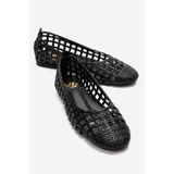 LuviShoes ELVARIS Siyah Örgü Desenli Kadın Babet Ayakkabı