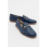 LuviShoes F03 Lacivert Cilt Kadın Babet