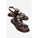 LuviShoes FABIANA Kahverengi Hakiki Deri Tokalı Kadın Parmak Arası Sandalet