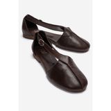 LuviShoes FABLE Kahverengi Cilt Hakiki Deri Yanları Açık Kadın Babet Ayakkabı