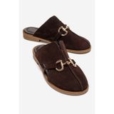 LuviShoes FAVOR Kahverengi Süet Hakiki Deri Önü Kapalı Kadın Terlik