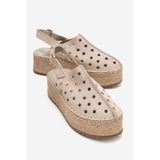 Luvishoes Fraga Bej Süet Hakiki Deri Kadın Hasır Dolgu Taban Sandalet Bej