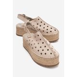 LuviShoes FRAGA Bej Süet Hakiki Deri Kadın Hasır Dolgu Taban Sandalet