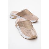 LuviShoes GLEA Bej Taşlı Fileli Burnu Kapalı Kadın Terlik