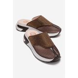 LuviShoes GLEA Kahverengi Taşlı Burnu Kapalı Kadın Terlik
