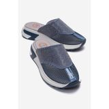 LuviShoes GLEA Mavi Taşlı Burnu Kapalı Kadın Terlik