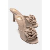 LuviShoes JEMPY Bej Keten Çiçekli Kadın Topuklu Terlik