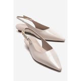 LuviShoes JENNA Ekru Cilt Sivri Burunlu Kadın Alçak Topuklu Ayakkabı