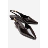 LuviShoes JENNA Kahverengi Cilt Sivri Burunlu Kadın Alçak Topuklu Ayakkabı