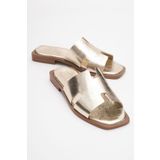 LuviShoes JEZ Altın Hakiki Deri Kadın Terlik