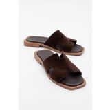 LuviShoes JEZ Kahverengi Süet Hakiki Deri Kadın Terlik
