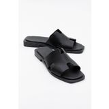 LuviShoes JEZ Siyah Cilt Hakiki Deri Kadın Terlik