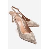 LuviShoes JOHANNA Ten Altın Taşlı Kadın Topuklu Ayakkabı