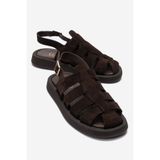 LuviShoes JOURA Kahverengi Süet Hakiki Deri Kadın Sandalet