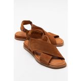 LuviShoes Kadın Taba Hakıkı Derı Suet Sandalet 706