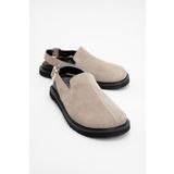 LuviShoes LABY Bej Süet Hakiki Deri Kadın Sandalet