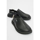 LuviShoes LABY Siyah Cilt Hakiki Deri Kadın Sandalet