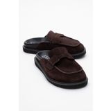 LuviShoes LAVEN Kahve Süet Hakiki Deri Kadın Terlik