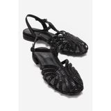 LuviShoes LAVINA Siyah Saten Taşlı Kadın Sandalet