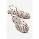 LuviShoes LISS Bej Kahverengi Puantiyeli Kadın Sandalet