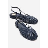 LuviShoes LISS Lacivert Cilt Kadın Sandalet