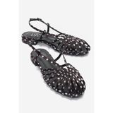 LuviShoes LISS Siyah Beyaz Puantiyeli Kadın Sandalet