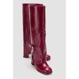 LuviShoes LOJO Bordo Kırışık Rugan Hakiki Deri Tokalı Kadın Kalın Topuklu Çizme