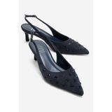 LuviShoes LOREX Lacivert Süet Taşlı Kadın Topuklu Ayakkabı