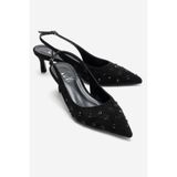 LuviShoes LOREX Siyah Süet Taşlı Kadın Topuklu Ayakkabı