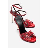 LuviShoes LORION Kırmızı İnce Bantlı Kadın Topuklu Ayakkabı