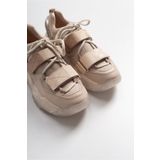 LuviShoes LULEN Bej Rose Sim Yazılı Cırtlı Kadın Spor Sneakers
