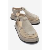 LuviShoes LURELIA Bej Süet Hakiki Deri Fileli Kadın Sandalet
