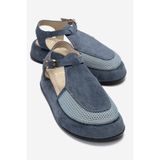 LuviShoes LURELIA Kot Mavi Süet Hakiki Deri Fileli Kadın Sandalet