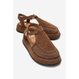 LuviShoes LURELIA Taba Süet Hakiki Deri Fileli Kadın Sandalet