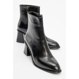 Luvishoes Luvi Shoes Alba Siyah Cilt Kadın Kalın Topuklu Bot Siyah-Cilt