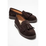 Luvishoes Luvi Shoes Milina Kahverengi Süet Püsküllü Hakiki Deri Kadın Loafer Ayakkabı Kahve Süet