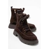 Luvishoes Luvi Shoes Mına Kahverengi Süet Hakiki Deri Kadın Postal Bot Süet Kahve