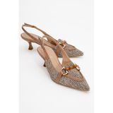 Luvishoes Luvi Shoes Osca Koyu Bej Hasır Tokalı Sivri Burun Kadın Topuklu Ayakkabı Koyu Bej