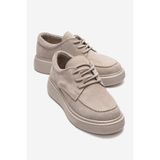 LuviShoes MAREON Bej Süet Hakiki Deri Bağcıklı Kadın Günlük Ayakkabı