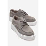 LuviShoes MAREON Gri Süet Hakiki Deri Bağcıklı Kadın Günlük Ayakkabı