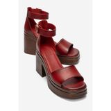 LuviShoes MARGOT Kırmızı Cilt Hakiki Deri Kadın Platform Topuklu Sandalet
