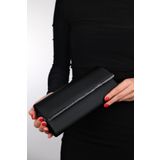LuviShoes MARIA Siyah Saten Platin Taşlı Kadın Abiye Çanta