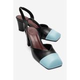 LuviShoes MARUELLE Siyah Cilt Mavi Cilt Kadın Topuklu Ayakkabı
